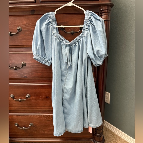 NWT Poliro Oversized Loose Light Blue Puff Sleeve Denim Dress - Picture 5 of 9
